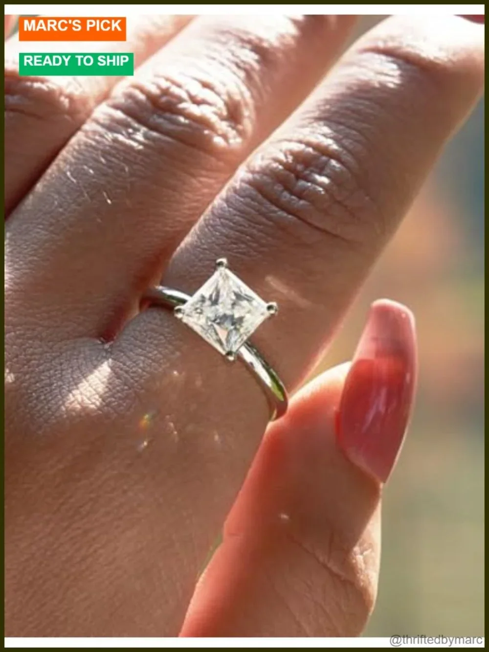 Princess Cut Moissanite Solitaire Engagement Ring 18K Gold Plated Sterling